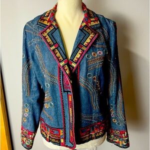 Vintage Coldwater Creek Size M Cotton Embroidered‎ Denim Jacket